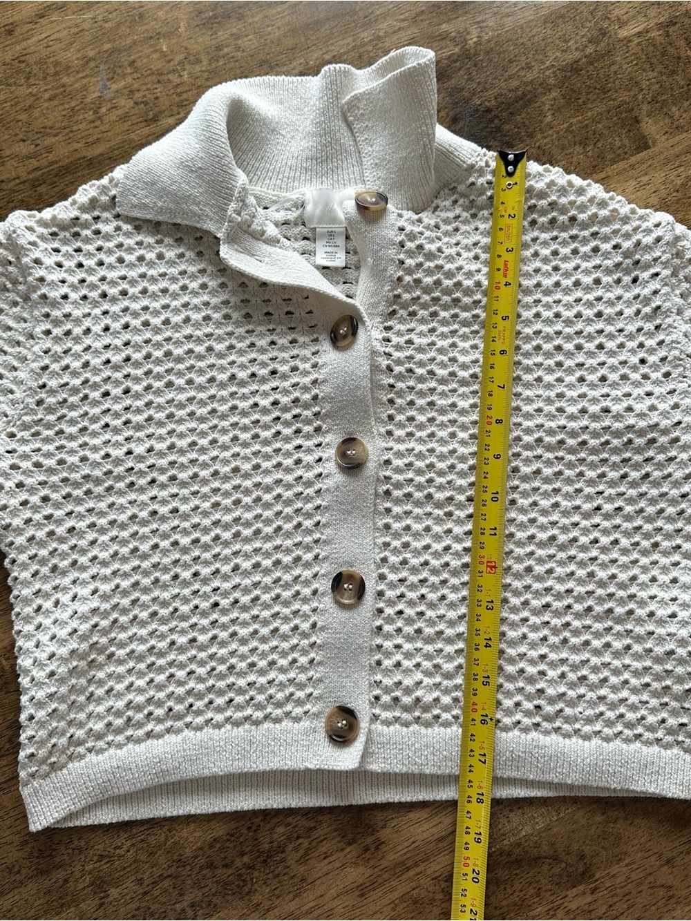H&M Cream Open-Weave Button Cardigan Collared - Picture 8 of 9